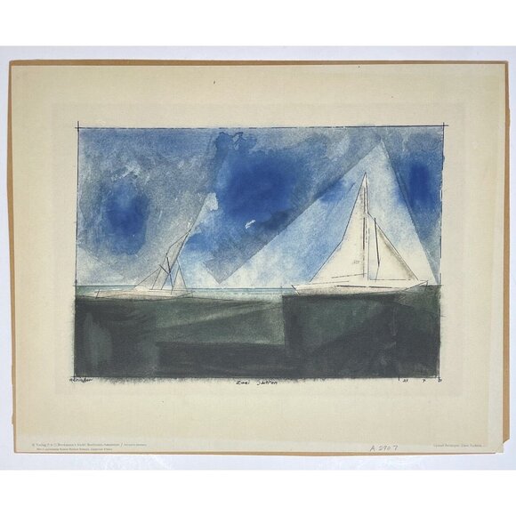 VTG 18.5"x14.5" Mounted Print ZWEI YACHTEN by LYONEL FEININGER July 23, 1931 EUC - Picture 1 of 5